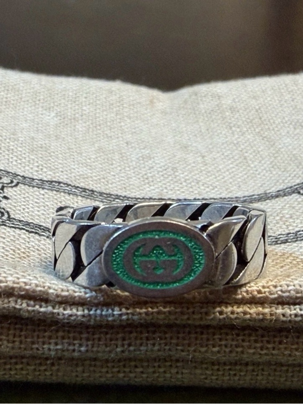 New Authentic Gucci GG Green Logo Ring Size IT 10 / US 5.25 - Picture 4 of 13